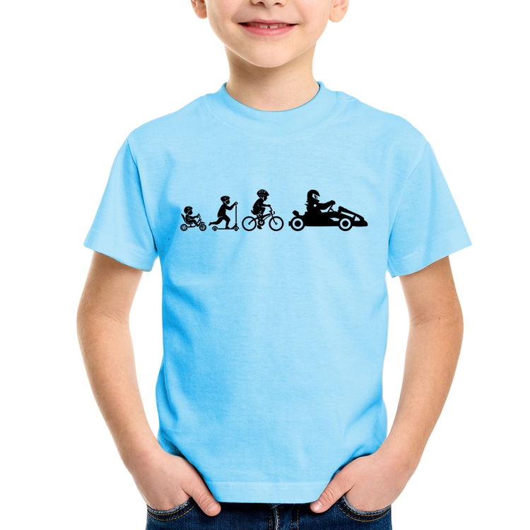 Camiseta Infantil Evolução do Kart - Azul Bebê