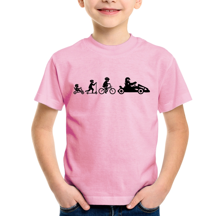 Camiseta Infantil Evolução do Kart - Rosa Bebê