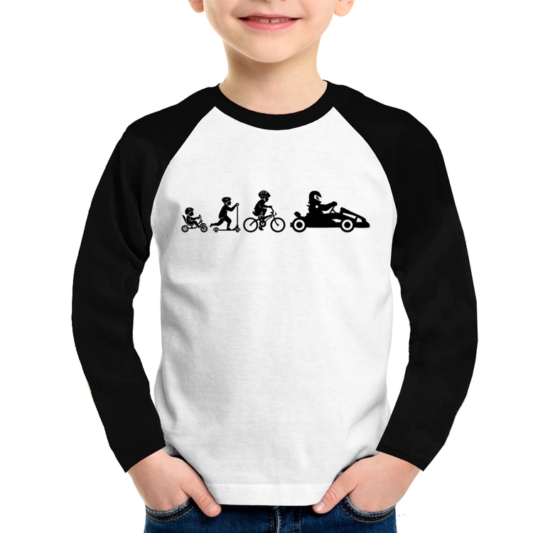 Camiseta Raglan Infantil Evolução do Kart Manga Longa