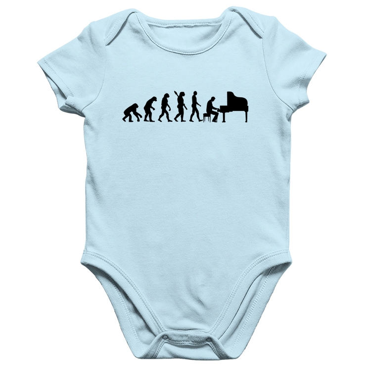 Body Bebê Algodão Evolução do Pianista (Piano) - Azul Bebê