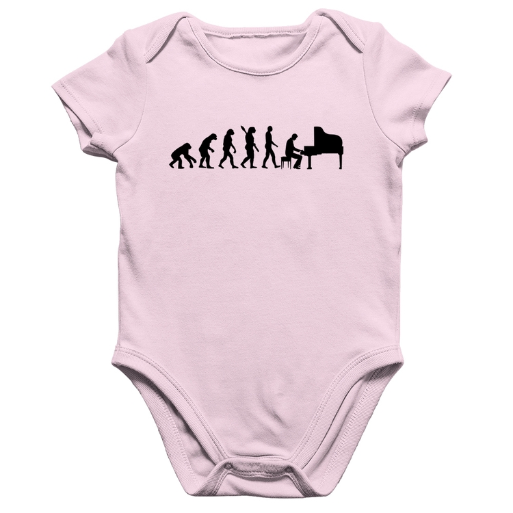 Body Bebê Algodão Evolução do Pianista (Piano) - Rosa Bebê