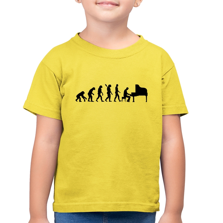 Camiseta Algodão Infantil Evolução do Pianista (Piano) - Amarelo Canário