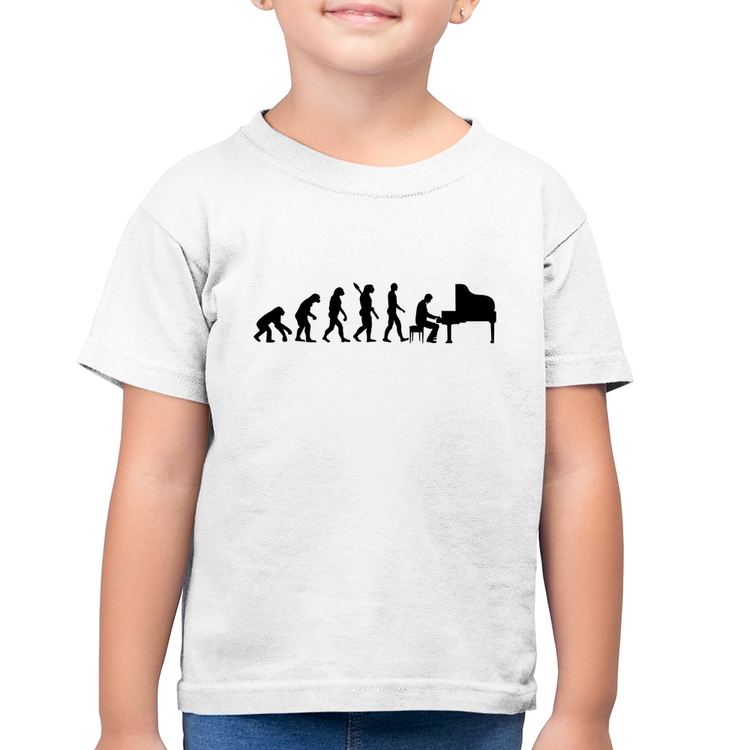 Camiseta Algodão Infantil Evolução do Pianista (Piano) - Branca