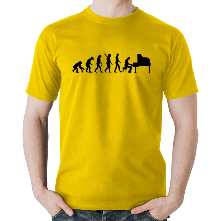 Camiseta Algodão Evolução do Pianista (Piano) - Amarela
