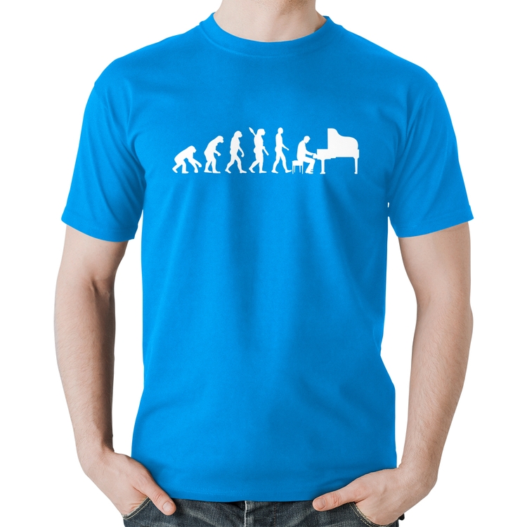 Camiseta Algodão Evolução do Pianista (Piano) - Azul