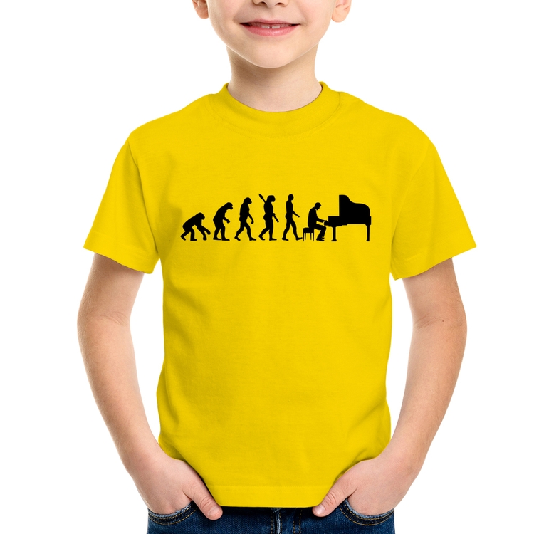 Camiseta Infantil Evolução do Pianista (Piano) - Amarela