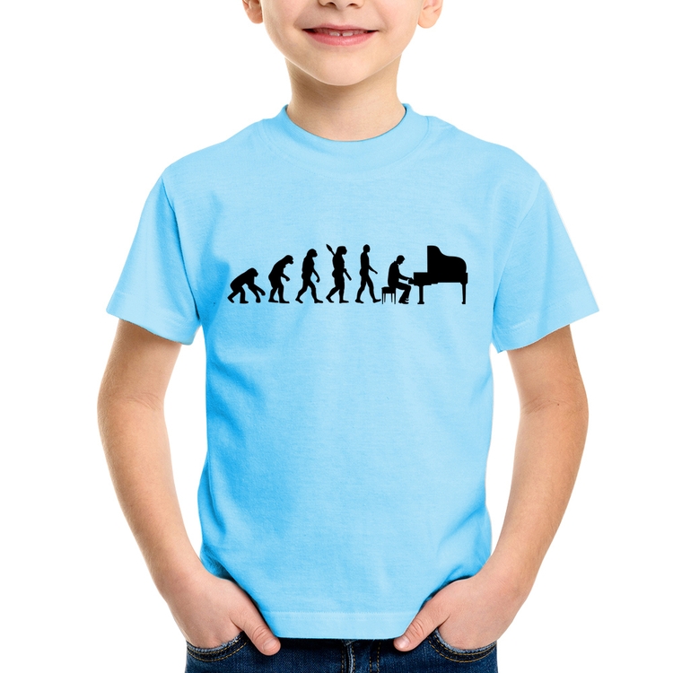 Camiseta Infantil Evolução do Pianista (Piano) - Azul Bebê