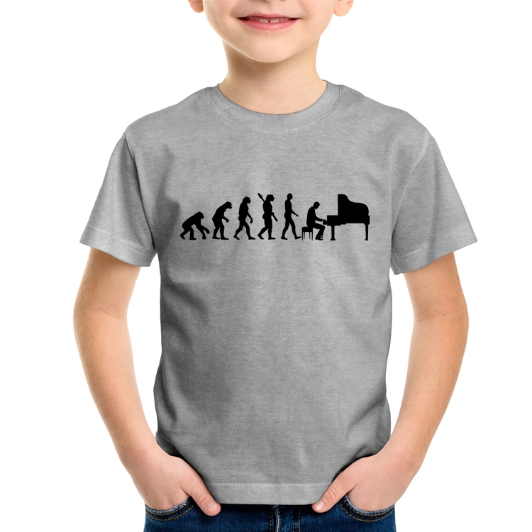Camiseta Infantil Evolução do Pianista (Piano) - Cinza