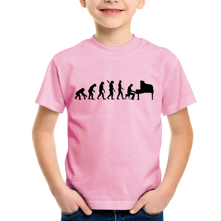 Camiseta Infantil Evolução do Pianista (Piano) - Rosa Bebê