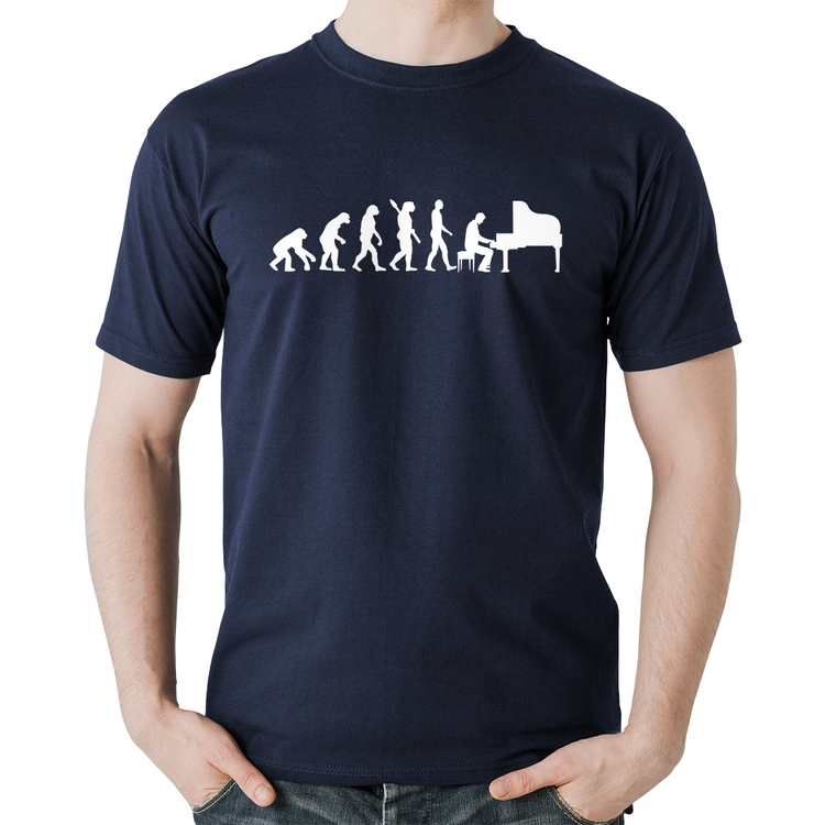Camiseta Algodão Evolução do Pianista (Piano) - Marinho