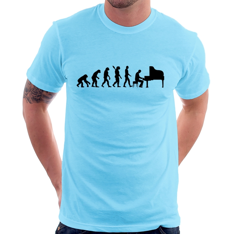 Camiseta Evolução do Pianista (Piano) - Azul Bebê