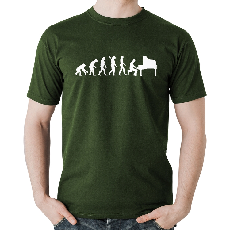 Camiseta Algodão Evolução do Pianista (Piano) - Musgo