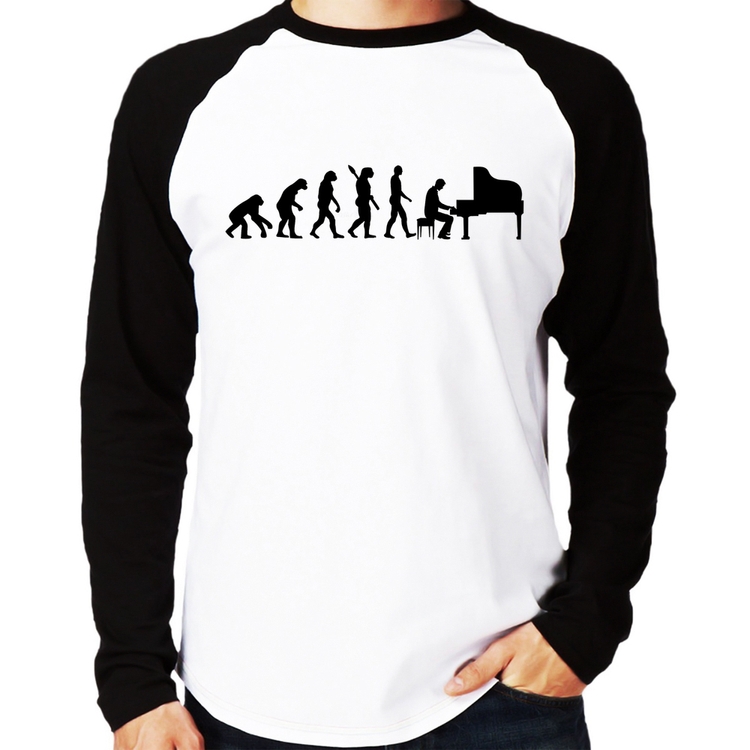 Camiseta Raglan Evolução do Pianista (Piano) Manga Longa