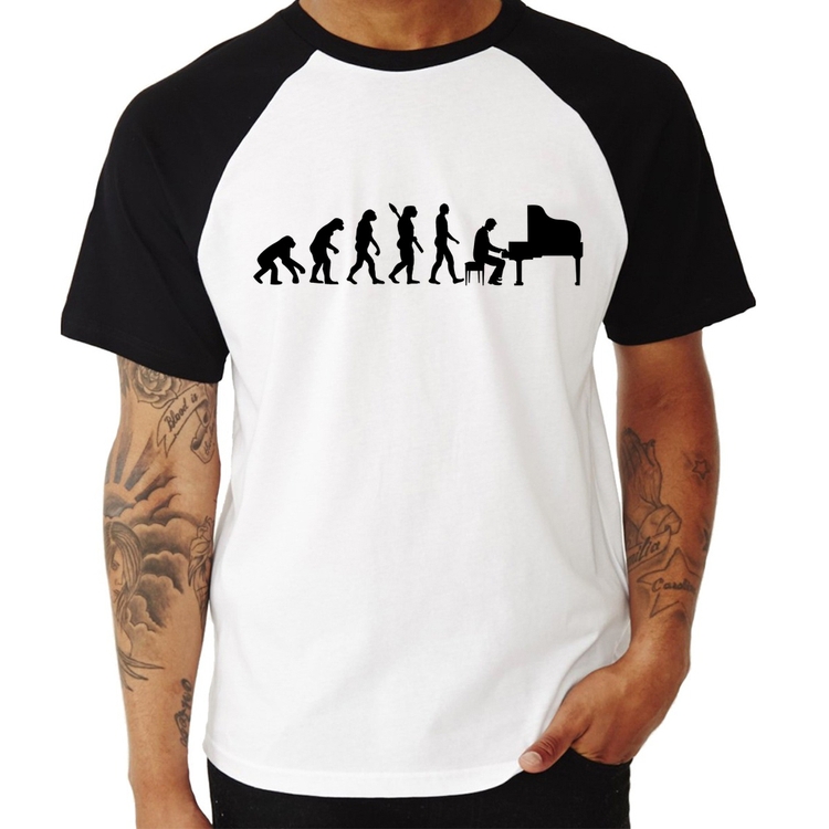 Camiseta Raglan Evolução do Pianista (Piano)