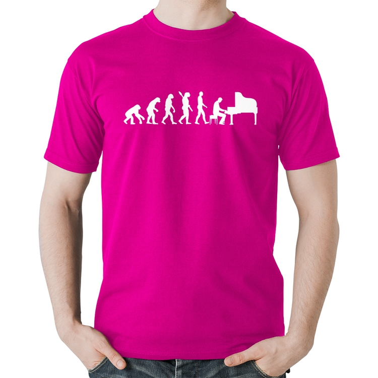 Camiseta Algodão Evolução do Pianista (Piano) - Rosa
