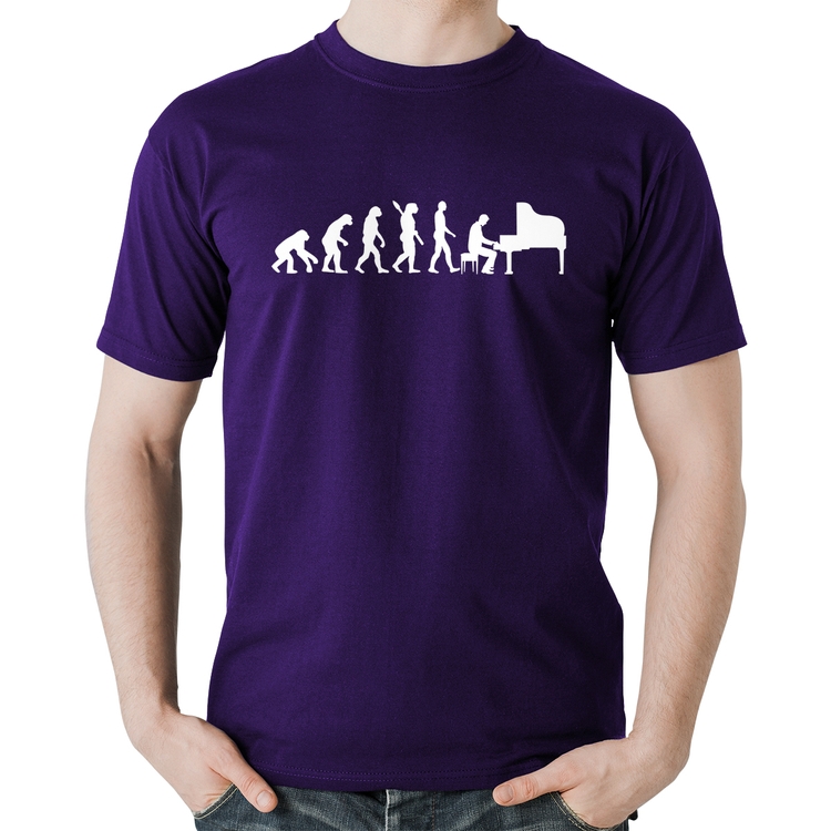 Camiseta Algodão Evolução do Pianista (Piano) - Roxa