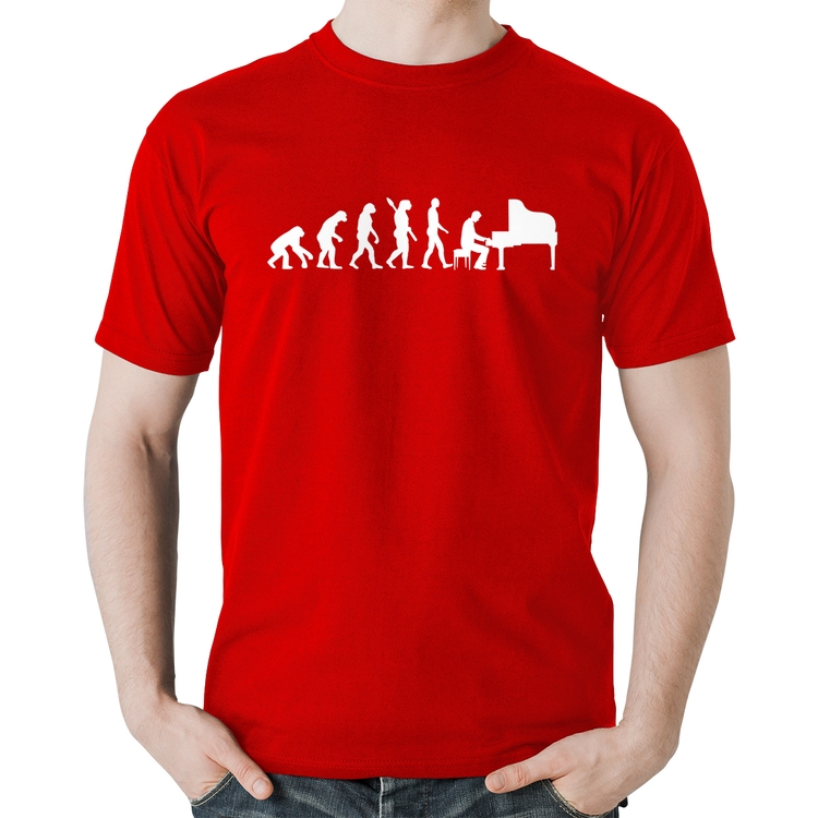 Camiseta Algodão Evolução do Pianista (Piano) - Vermelha
