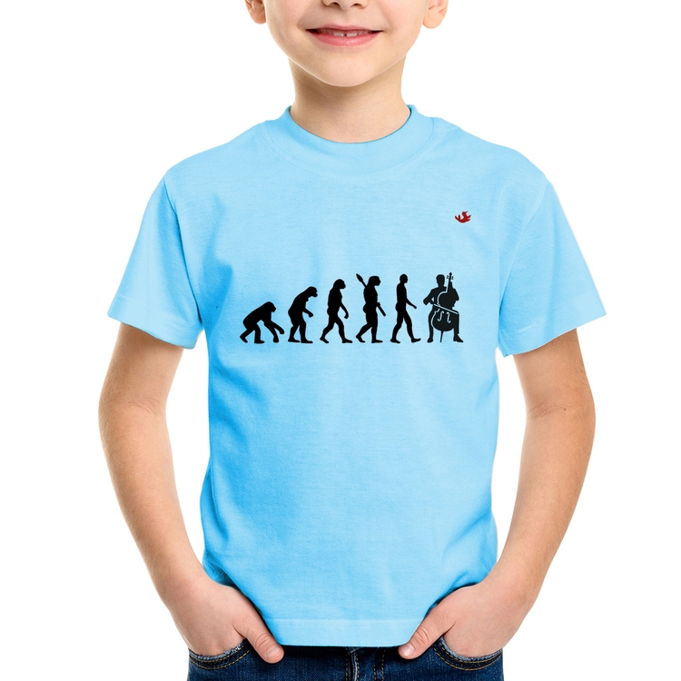 Camiseta Infantil Evolução do Violoncelista - Azul Bebê
