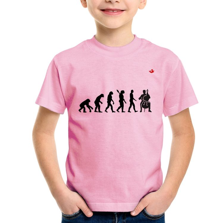 Camiseta Infantil Evolução do Violoncelista - Rosa Bebê