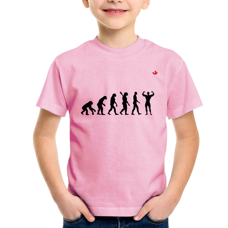 Camiseta Infantil Evolução na Musculação - Rosa Bebê