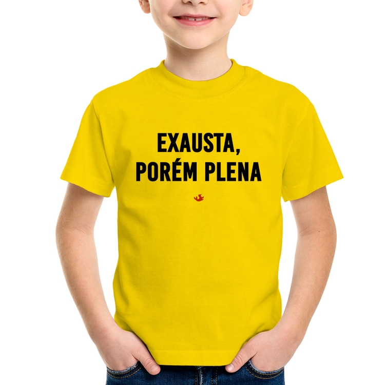 Camiseta Infantil Exausta, porém plena - Amarela