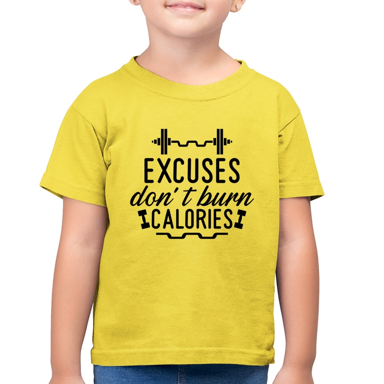 Camiseta Algodão Infantil Excuses Don't Burn Calories - Amarelo Canário