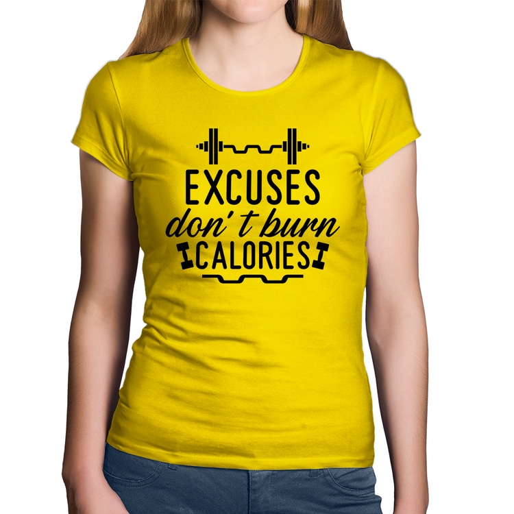 Baby Look Algodão Excuses Don't Burn Calories - Amarela
