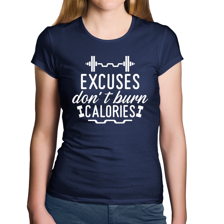 Baby Look Algodão Excuses Don't Burn Calories - Marinho