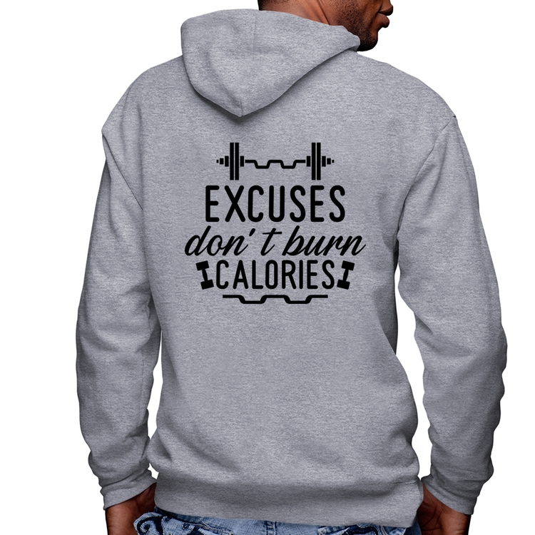Blusa Moletom Excuses Don't Burn Calories Masculina com Capuz e Zíper - Mescla