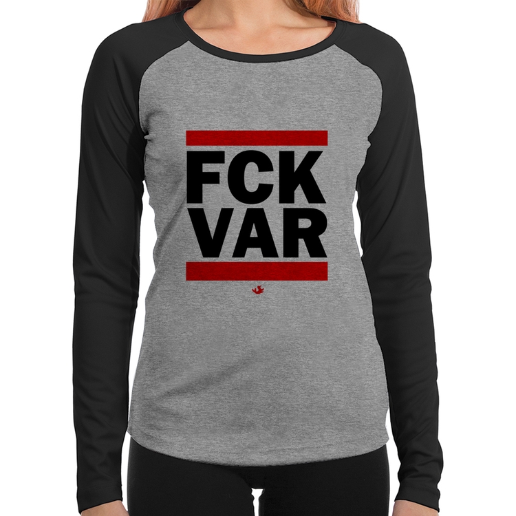 Baby Look Raglan F*CK VAR Manga Longa - Cinza/Preto