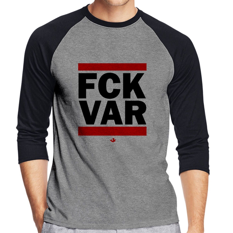 Camiseta Raglan F*CK VAR Manga 3/4 - Cinza/Preto