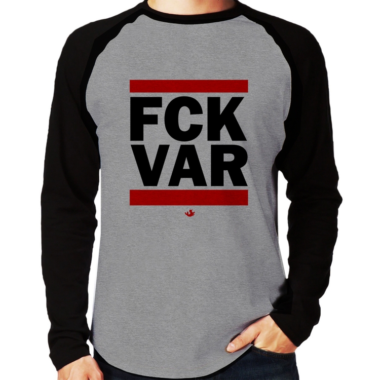 Camiseta Raglan F*CK VAR Manga Longa - Cinza/Preto