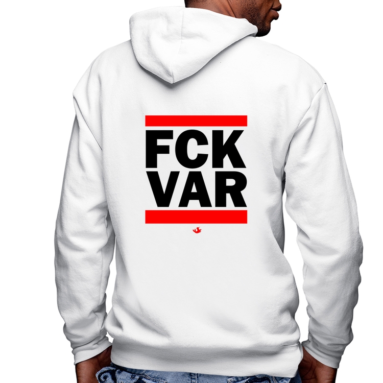 Blusa Moletom F*CK VAR Masculina com Capuz e Zíper - Branca