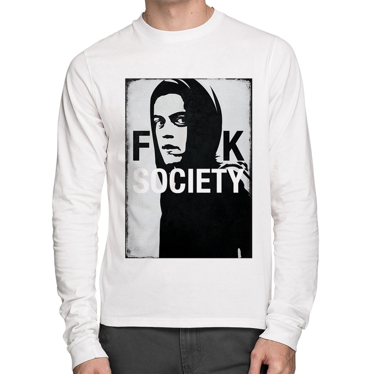 Camiseta Algodão F**k Society Eliot Manga Longa - Branca