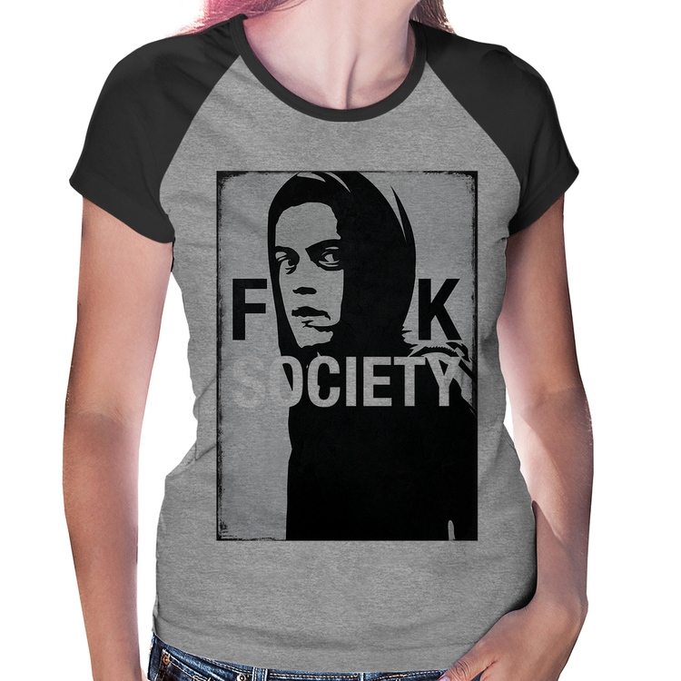 Baby Look Raglan F**k Society Eliot - Cinza/Preto