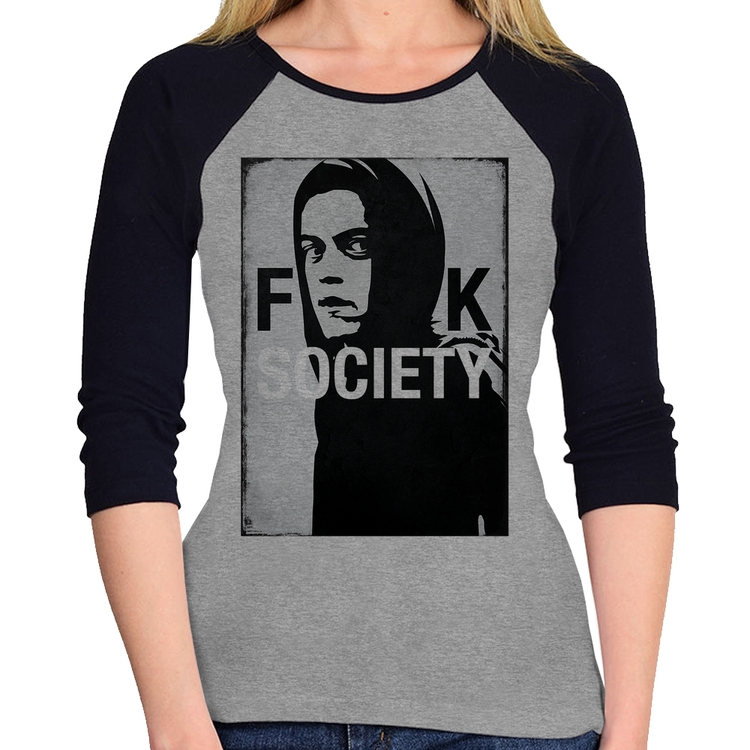 Baby Look Raglan F**k Society Eliot Manga 3/4 - Cinza/Preto