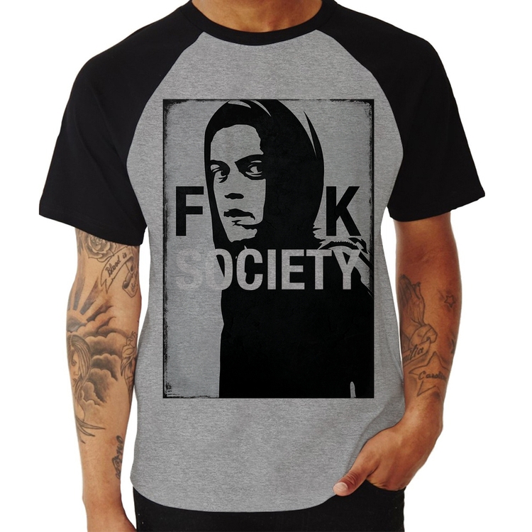 Camiseta Raglan F**k Society Eliot - Cinza/Preto