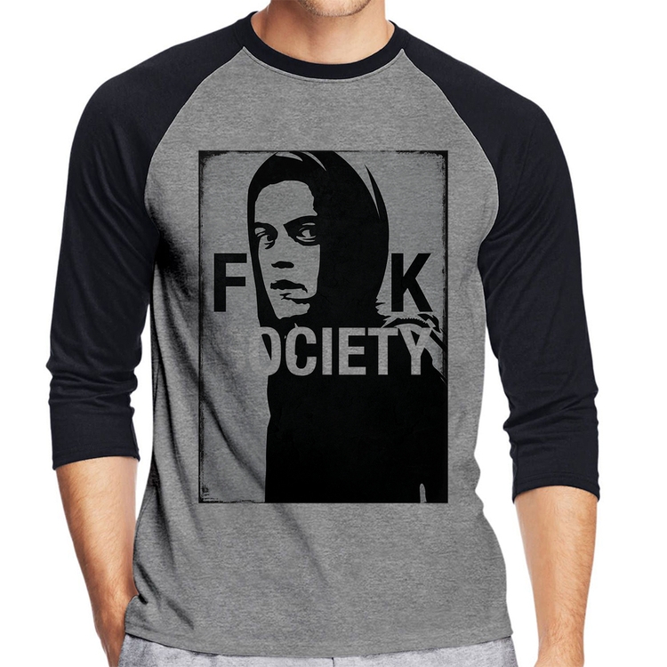 Camiseta Raglan F**k Society Eliot Manga 3/4 - Cinza/Preto