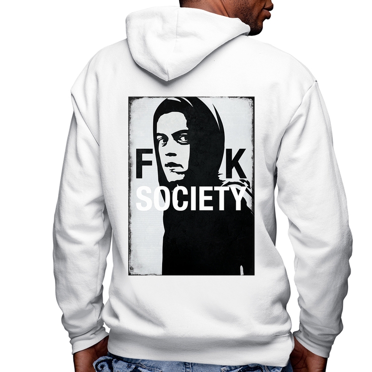 Blusa Moletom F**k Society Eliot Masculina com Capuz e Zíper - Branca