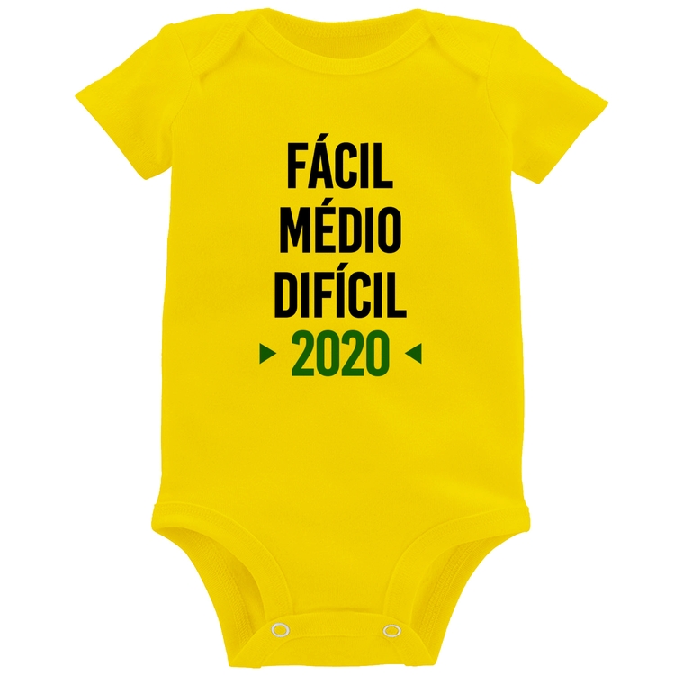 Body Bebê Fácil, Médio, Difícil, 2020 - Amarelo