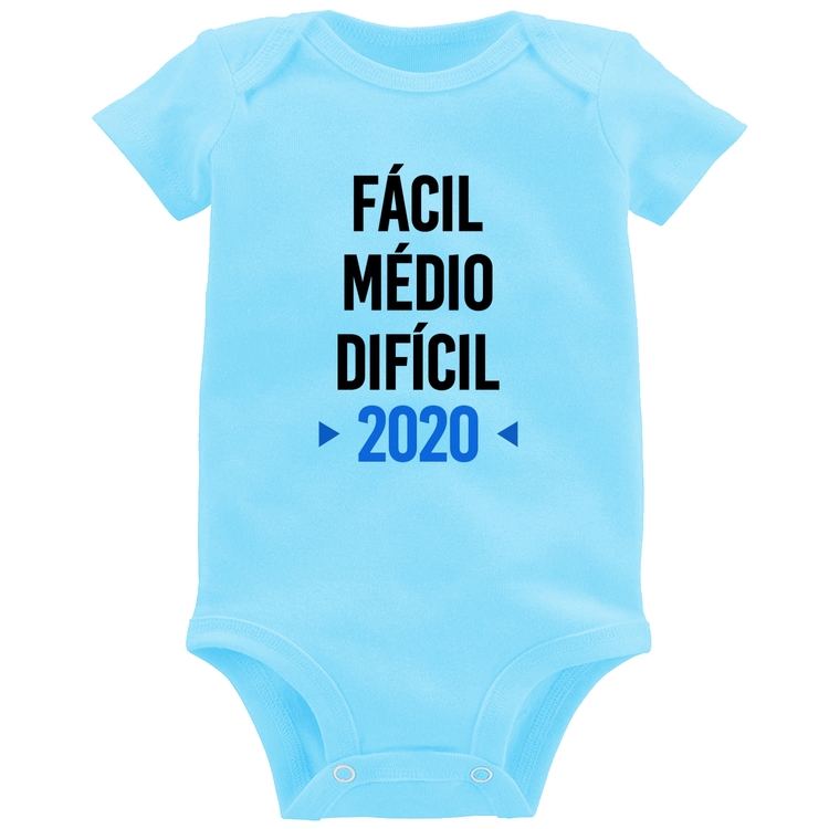 Body Bebê Fácil, Médio, Difícil, 2020 - Azul Bebê