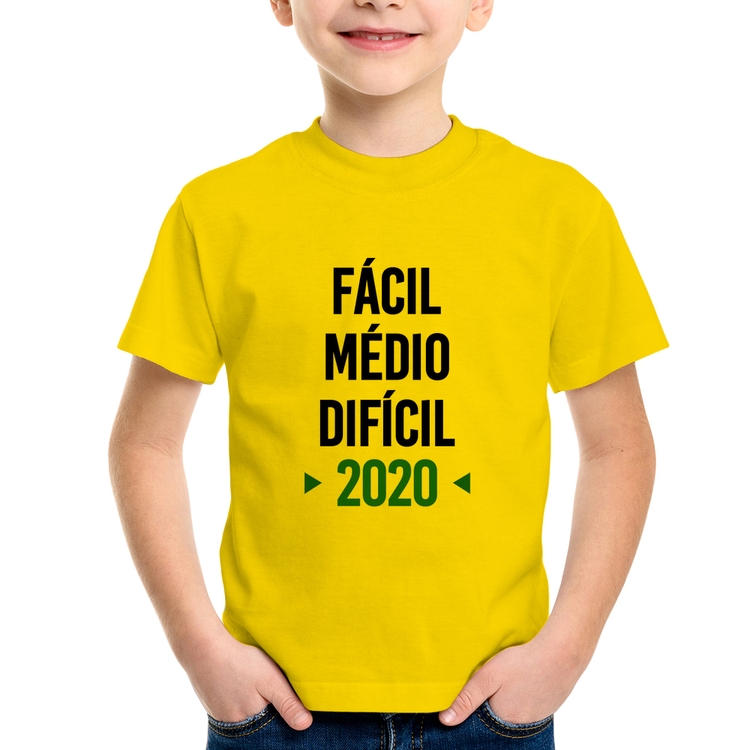 Camiseta Infantil Fácil, Médio, Difícil, 2020 - Amarela
