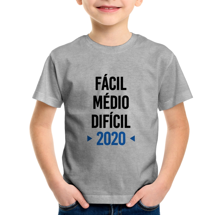 Camiseta Infantil Fácil, Médio, Difícil, 2020 - Cinza