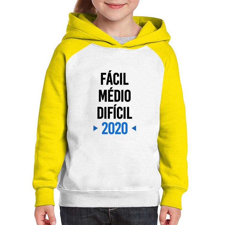 Moletom Infantil Fácil, Médio, Difícil, 2020 - Branco/Amarelo