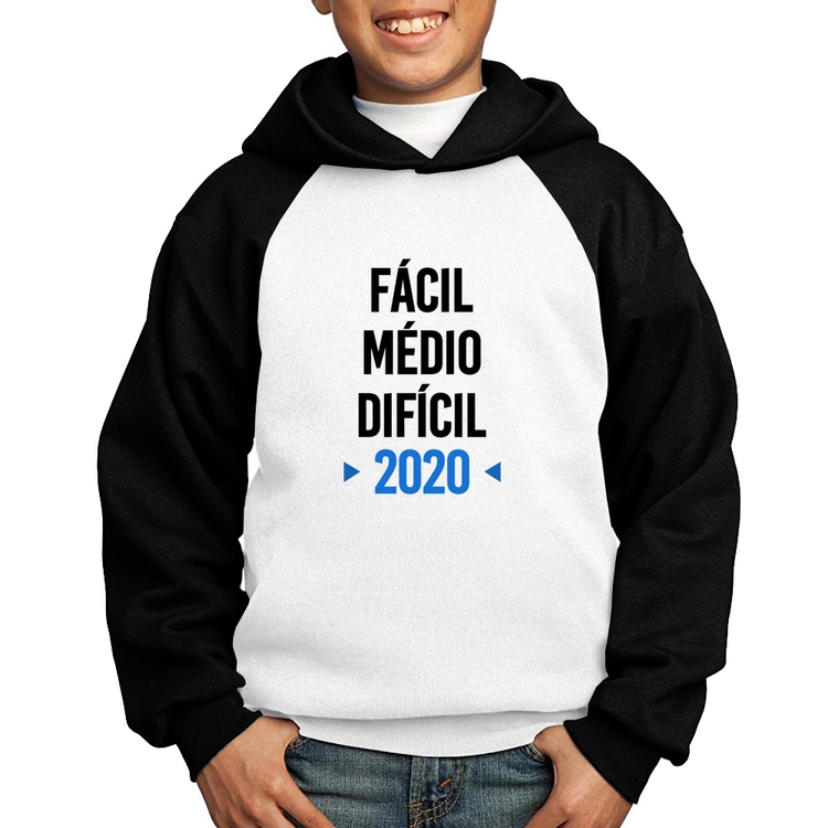 Moletom Infantil Fácil, Médio, Difícil, 2020 - Branco/Preto