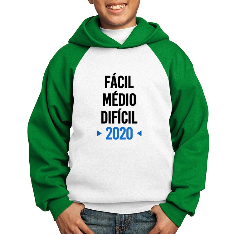 Moletom Infantil Fácil, Médio, Difícil, 2020 - Branco/Verde