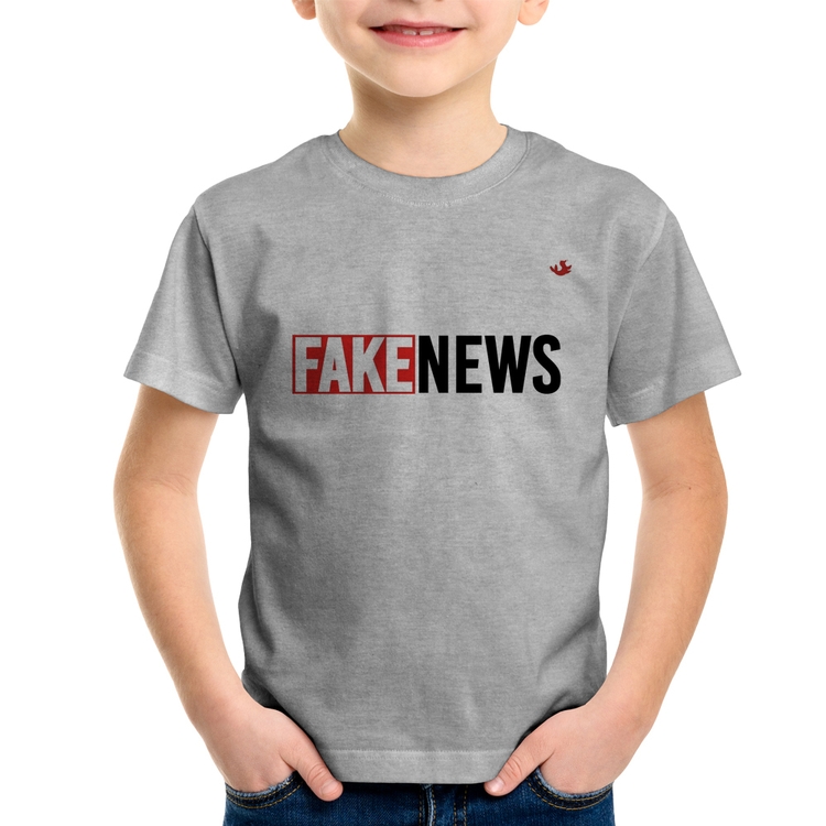 Camiseta Infantil Fake News - Cinza