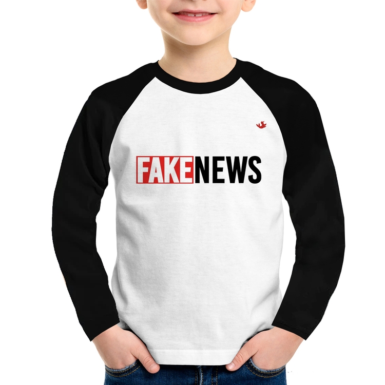 Camiseta Raglan Infantil Fake News Manga Longa
