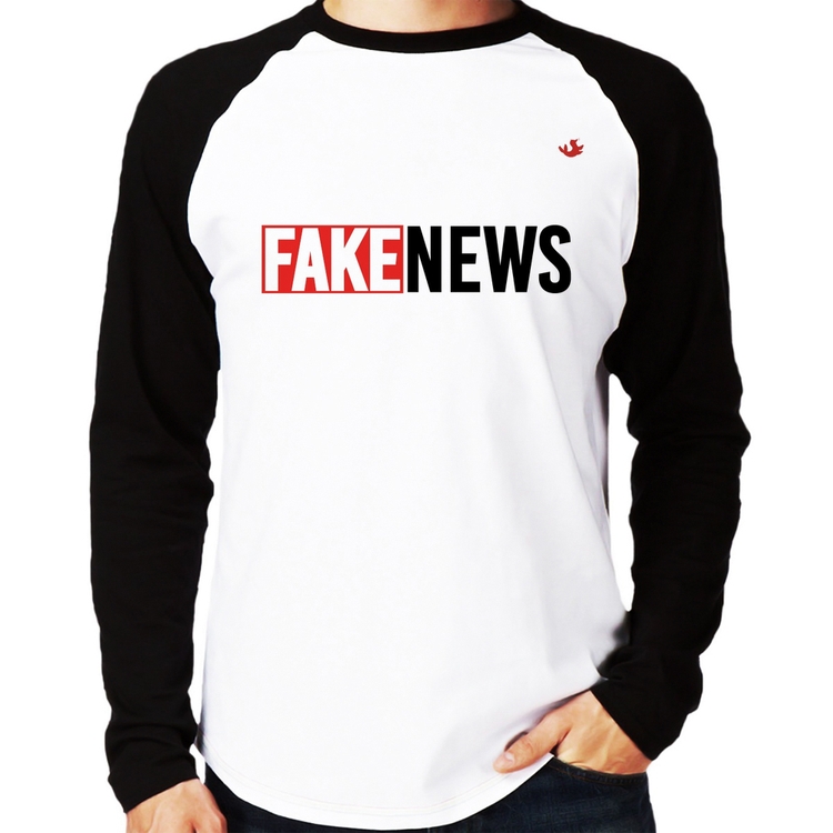 Camiseta Raglan Fake News Manga Longa