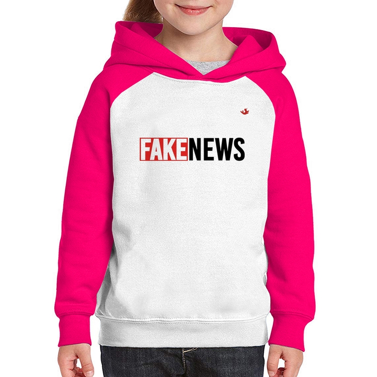 Moletom Infantil Fake News - Branco/Rosa